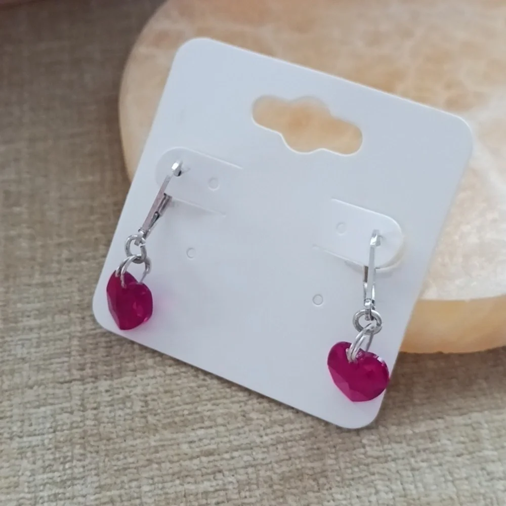 Leverback Silver Red Heart Crystal Earrings
